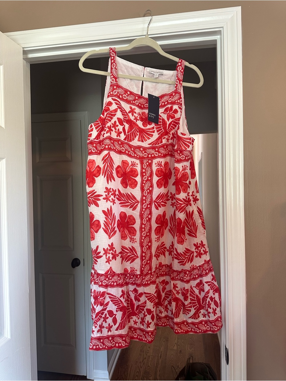 crown & ivy Red and White Tropical Floral Dress